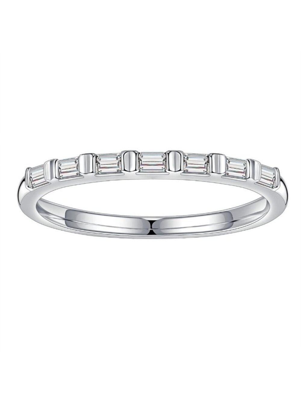 Stunning 2MM Moissanite Baguette Wedding Band in 925 Sterling Silver Ring